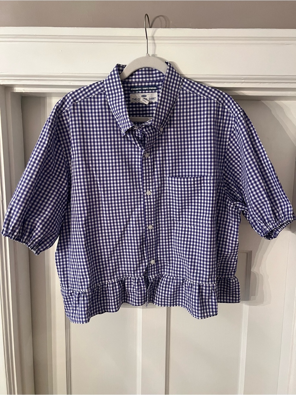 Upcycled Gingham Button-Front Shirt